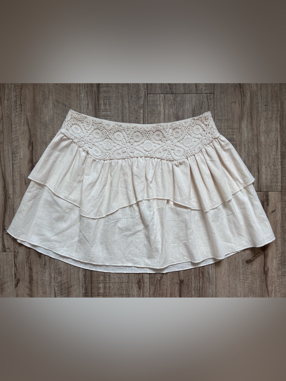 Boho Cream Crochet detail Tiered Mini Skirt baumwolle cotton summer neutral - Picture 2 of 8